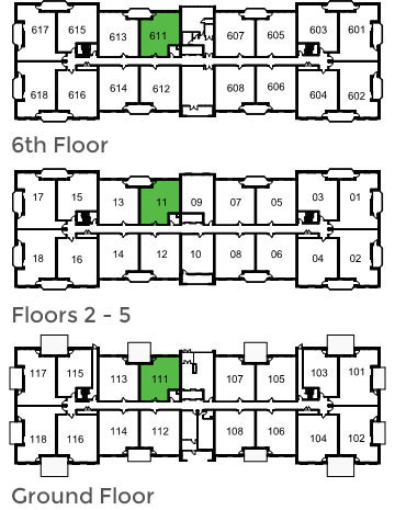 Niagara floor locations: ground floor, floors 2 - 5 and 6th floor