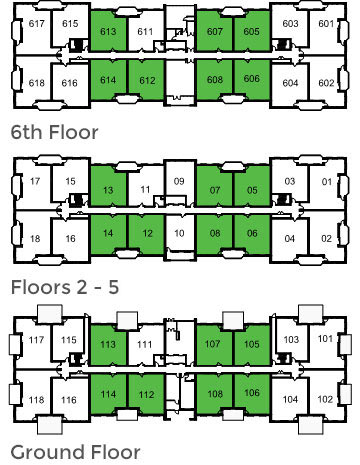 Oxford floor locations: ground floor, floors 2 - 5 and 6th floor