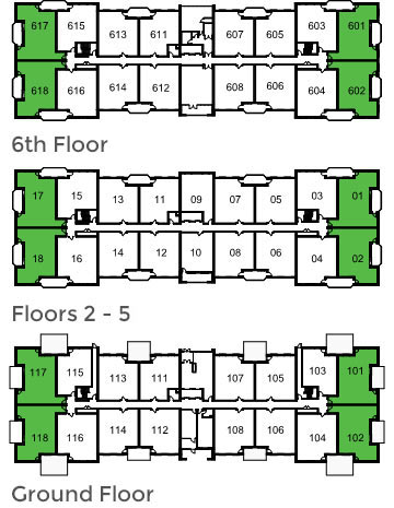 Windsor floor locations: ground floor, floors 2 - 5 and 6th floor
